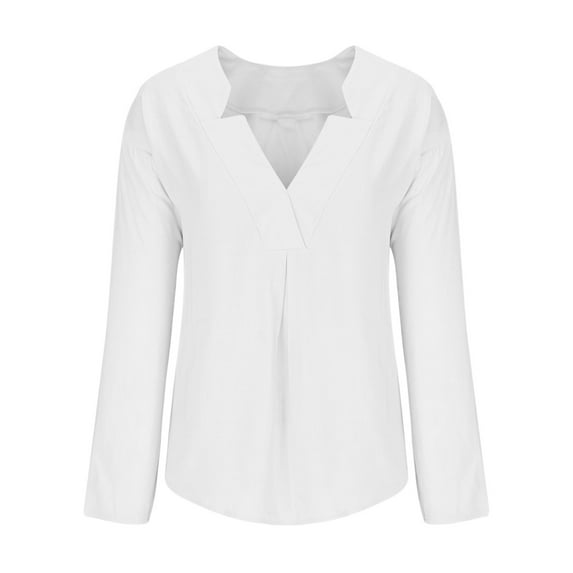 HAiming Plus Size Tops for Women Trendy V Neck Long Sleeve Solid Color Blouse Summer Casual Loose Pullover Tunic Tops