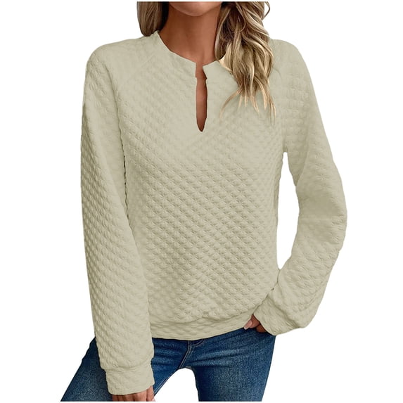 HAiming Pullover Hoodless Sweatshirt for Women Long Sleeve V Neck Solid Color Tops Soft Lightweight Clothes