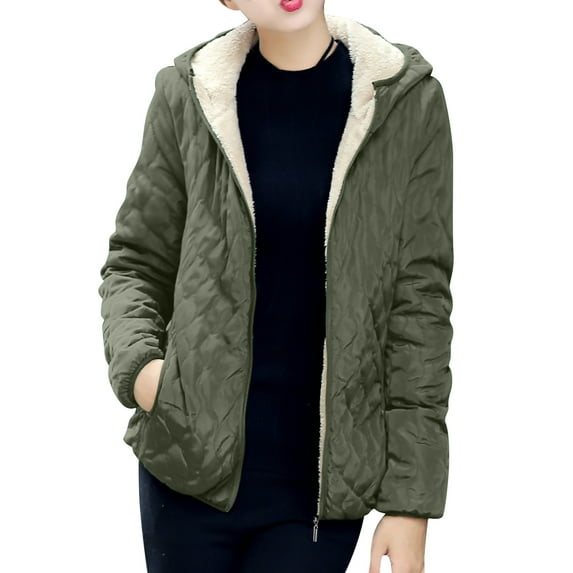HAiming Quilted Jackets for Women Fleece Lined Long Sleeve Padded Coats Winter Casual Loose Warm Outwear with Pockets
