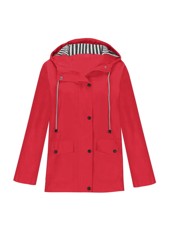 Rain Jacket for Women Lightweight Long Hooded Raincoat Waterproof Plus Zize Outdoor Windbreaker Zip up Coats