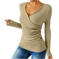 thumbnail image 1 of HAiming Ribbed Knit Wrap Tops for Women Slim Fitted Side Button Casual Blouse V Neck Long Sleeve T-Shirts, 1 of 7
