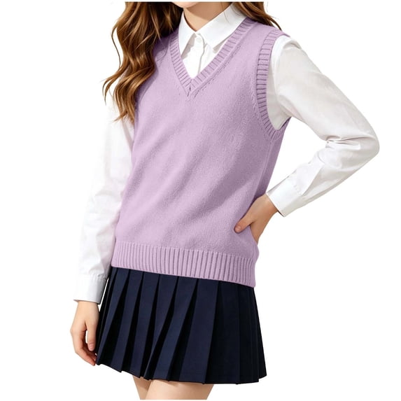 HAiming School Uniforms Vest for Kids Sleeveless Warm Solid Color Casual V Neck Vests Fall Winter Going out Undershirts
