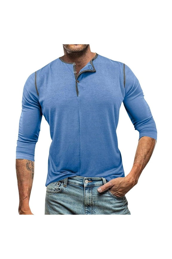 Shirt for Men Long Sleeve V Neck Button Casual Lightweight Tee Tops Fall Winter Trendy Clothes