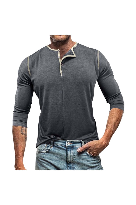Shirt for Men Long Sleeve V Neck Button Casual Lightweight Tee Tops Fall Winter Trendy Clothes