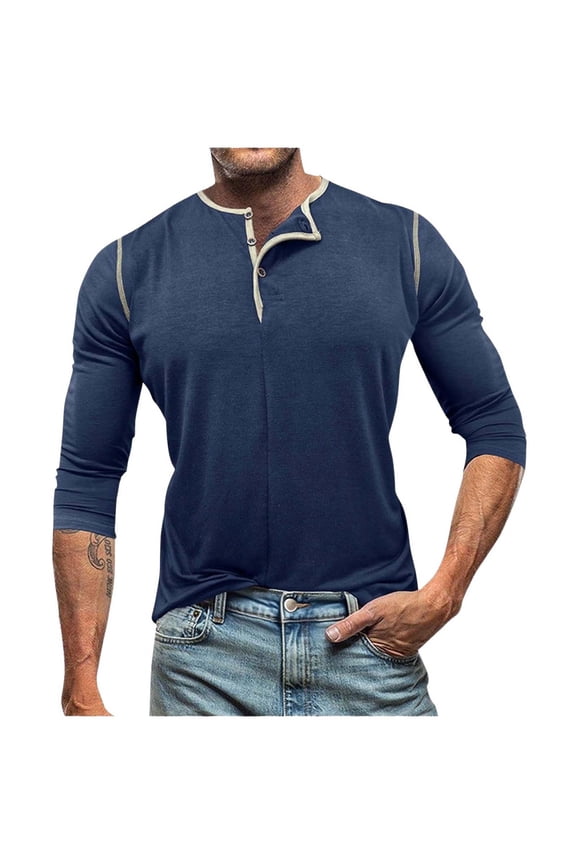Shirt for Men Long Sleeve V Neck Button Casual Lightweight Tee Tops Fall Winter Trendy Clothes