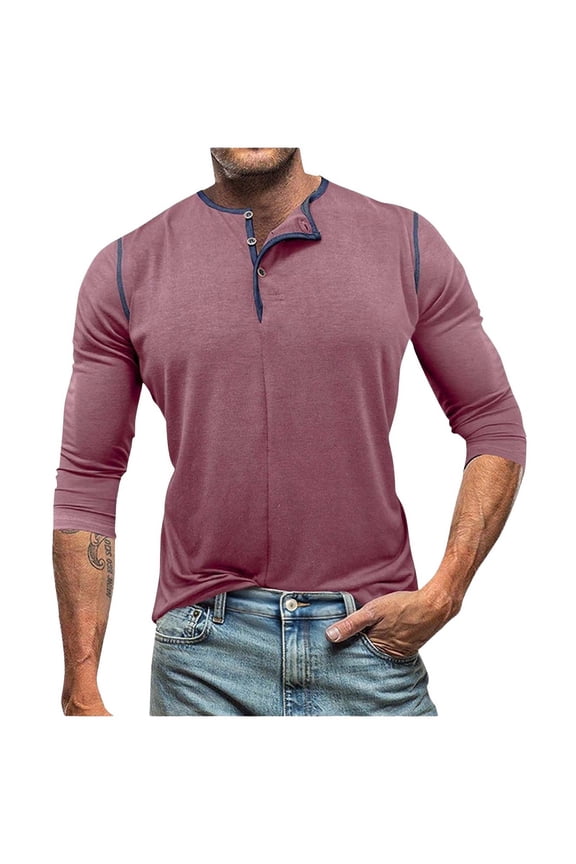 Shirt for Men Long Sleeve V Neck Button Casual Lightweight Tee Tops Fall Winter Trendy Clothes