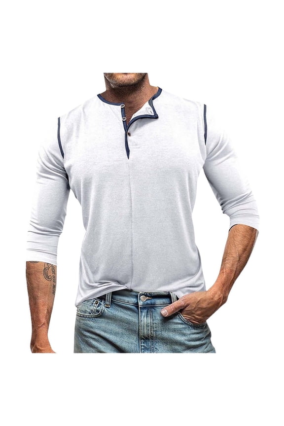 Shirt for Men Long Sleeve V Neck Button Casual Lightweight Tee Tops Fall Winter Trendy Clothes