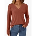 thumbnail image 1 of HAiming Shirt for Women V Neck Long Sleeve Solid Color Pullover Tops Casual Comfortable Soft Basic Tee, 1 of 6