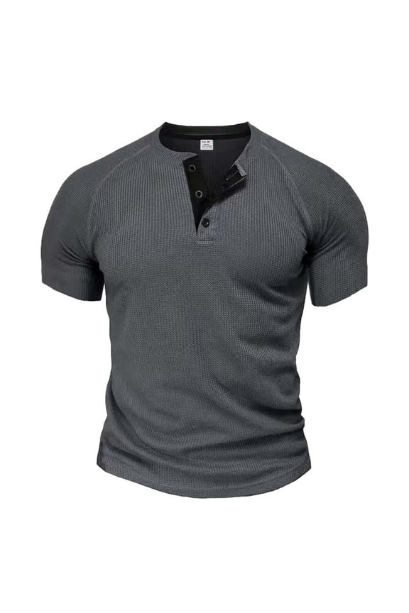 Shirts Short Sleeve Casual Slim Fitted Round Collar Button Basic T Shirt Stylish Summer Tee