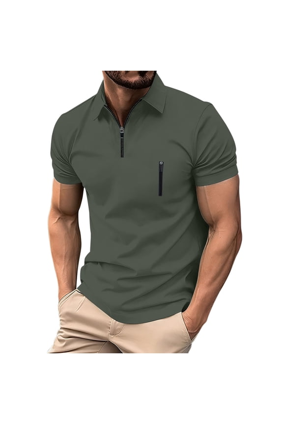 Shirts for Men Lapel Collar Short Sleeve Casual Zip Solid Color Golf T-Shirts Pullover Tops