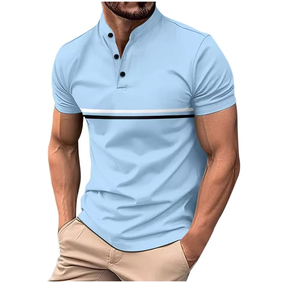 HAiming Short Sleeve Shirts for Men Stripes Button Collar T-Shirts Dressy Casual Business Tops Summer Clothes