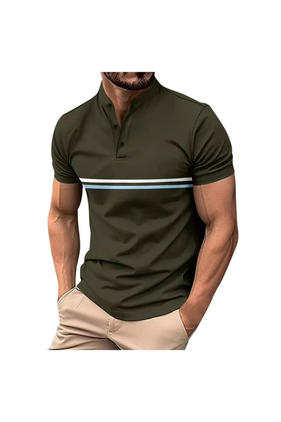 Short Sleeve Shirts for Men Stripes Button Collar T-Shirts Dressy Casual Business Tops Summer Clothes