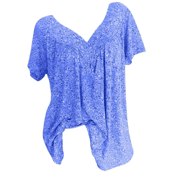 HAiming Short Sleeve Shirts for Womens Trendy Floral Graphic Tees Casual Loose Summer Plus Size V Neck Tops 2025