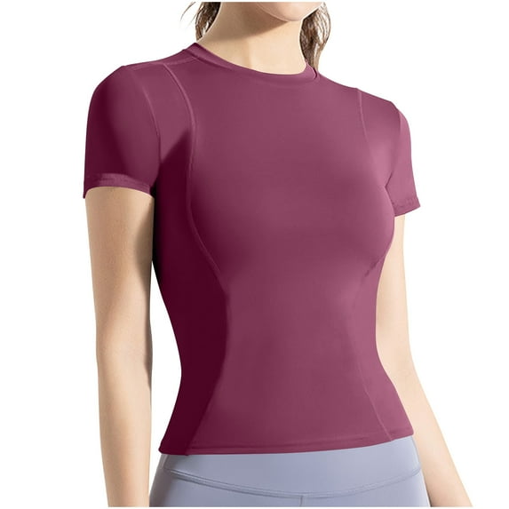 HAiming Short Sleeve Yoga Tops for Women Solid Color Crew Neck Slim Tight Shirts Casual Workout Running Blouses