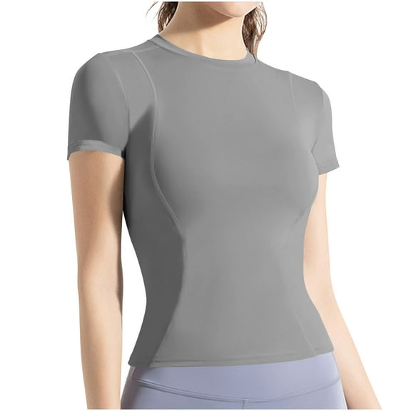 HAiming Short Sleeve Yoga Tops for Women Solid Color Crew Neck Slim Tight Shirts Casual Workout Running Blouses