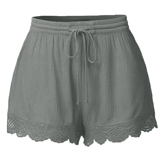 HAiming Summer Shorts for Women Trendy Lace Trim Elastic Waist Drawstring Plus Size Casual Beach Vacation Shorts