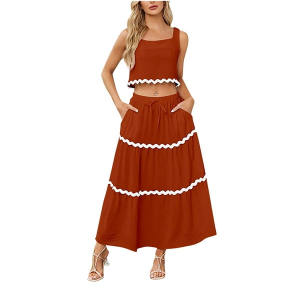 HAiming Skirts Sets for Women Square Neck Tank Top High Waist Skirts 2 Piece Cute Summer Vacation Outfit