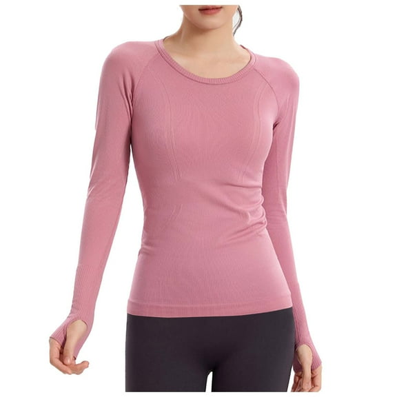 HAiming Slim Fitted Shirt for Women Sport Long Sleeve Soft Crew Neck Solid Color Gym Blouse Pullover Tops