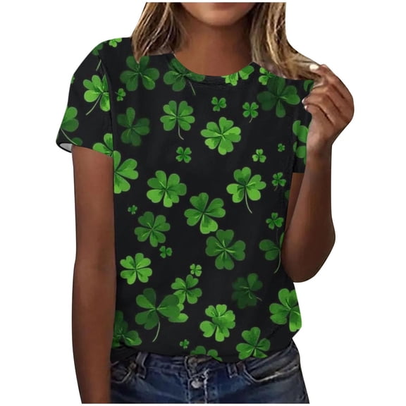 HAiming St. Patrick’s Day Shamrock T-Shirt Short Sleeve Round Neck Casual Cute Printed Trendy Pullover Tops Clothes