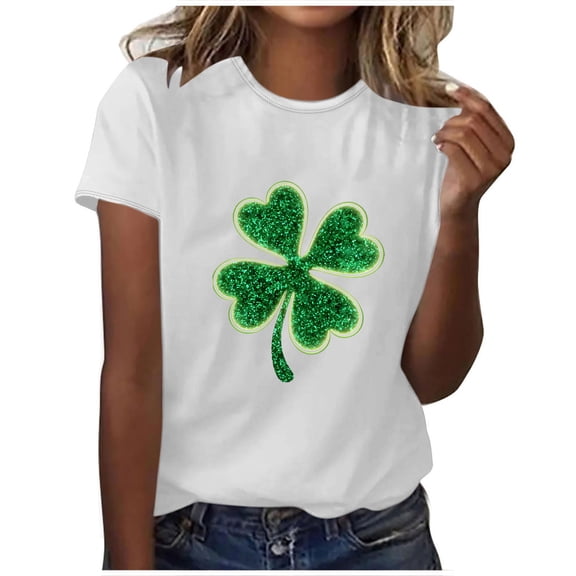 HAiming St. Patrick’s Day Shamrock T-Shirt Short Sleeve Round Neck Casual Cute Printed Trendy Pullover Tops Clothes