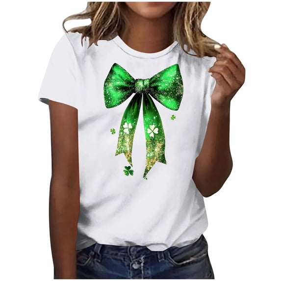 HAiming St Patrick's Day Shirts for Women Short Sleeve T-Shirts Crewneck Shamrock Casual Tee Shirts Tops