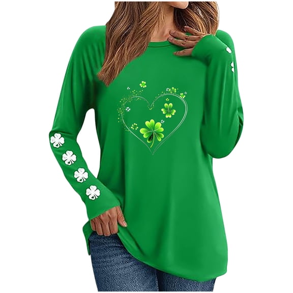 HAiming St Patricks Day Shirt Women Tshirt Irish Shamrock Long Sleeve Graphic Tee Tunic Pullover Tops