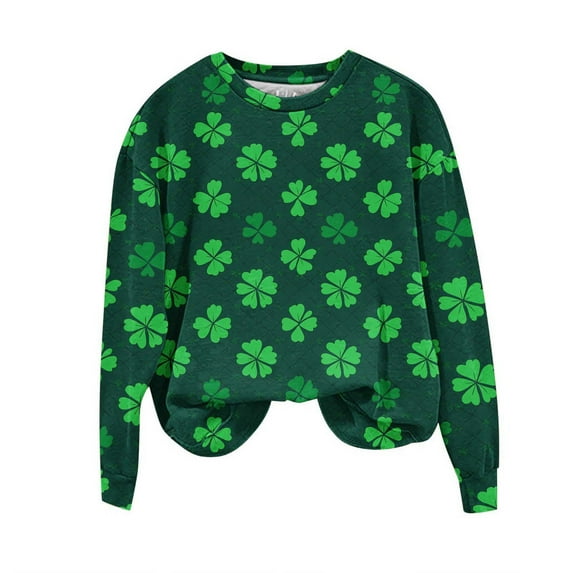 HAiming St Patricks Day Sweatshirt Women Shamrock Shamrock Green Long Sleeve Pullover Patty's Tops