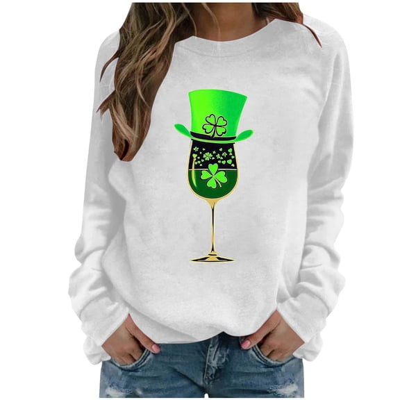 HAiming St Patricks Day Sweatshirt for Women Long Sleeve T-Shirts Crewneck Shamrock Printed Pullover Tops
