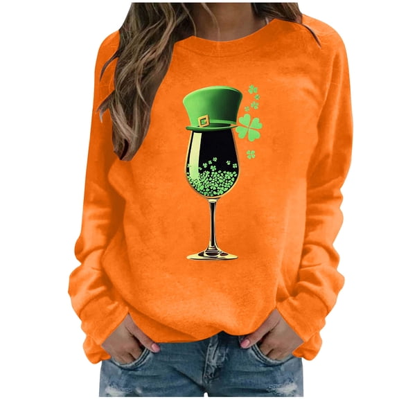 HAiming St Patricks Day Sweatshirt for Women Long Sleeve T-Shirts Crewneck Shamrock Printed Pullover Tops