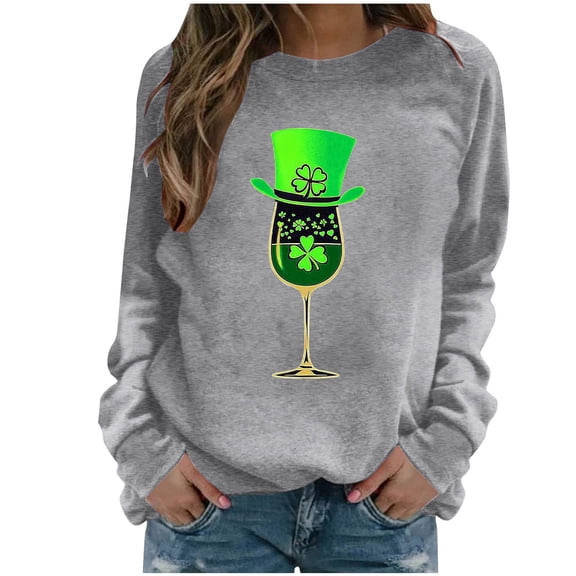 HAiming St Patricks Day Sweatshirt for Women Long Sleeve T-Shirts Crewneck Shamrock Printed Pullover Tops