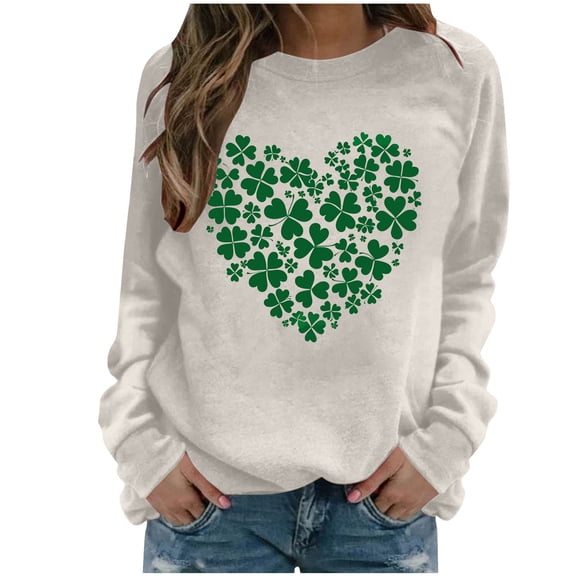HAiming St Patricks Day Sweatshirt for Women Long Sleeve T-Shirts Crewneck Shamrock Printed Pullover Tops