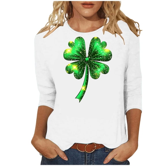 HAiming St Patty's Day Shirt Women Casual Plus Size 3/4 Sleeve Green Shamrock Graphic Tunic Pullover Tops