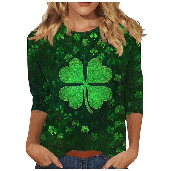 HAiming St Patty's Day Shirt Women Casual Plus Size 3/4 Sleeve Green Shamrock Graphic Tunic Pullover Tops