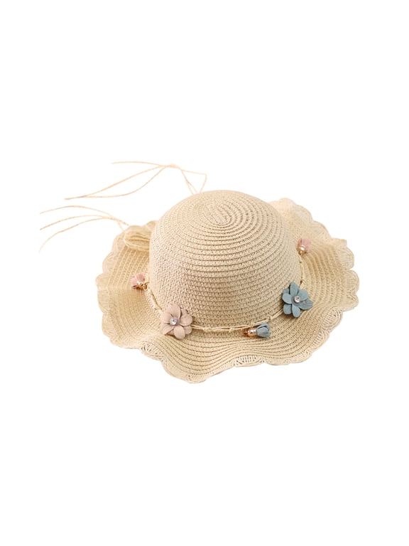 Straw Sun Hats for Women Wide Brim Foldable Summer Hat UPF 50+ Travel Floppy Beach Hats with Flower Ribbon