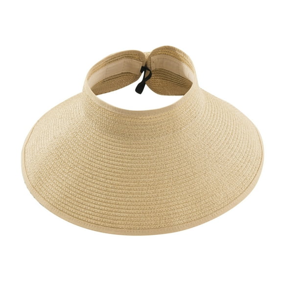 HAiming Straw Sun Visor Hats for Women Wide Brim Pontytail Summer Packable Beach Hats Foldable Floppy with UPF 50+
