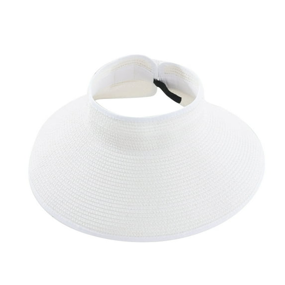 HAiming Straw Sun Visor Hats for Women Wide Brim Pontytail Summer Packable Beach Hats Foldable Floppy with UPF 50+