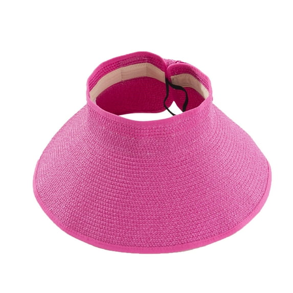 HAiming Straw Visor Hat for Women Adjustable Foldable Summer UV Sun Protection Cap Wide Brim Ponytail Beach Hats