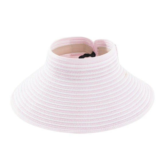 HAiming Straw Visor Hat for Women Adjustable Foldable Summer UV Sun Protection Cap Wide Brim Ponytail Beach Hats