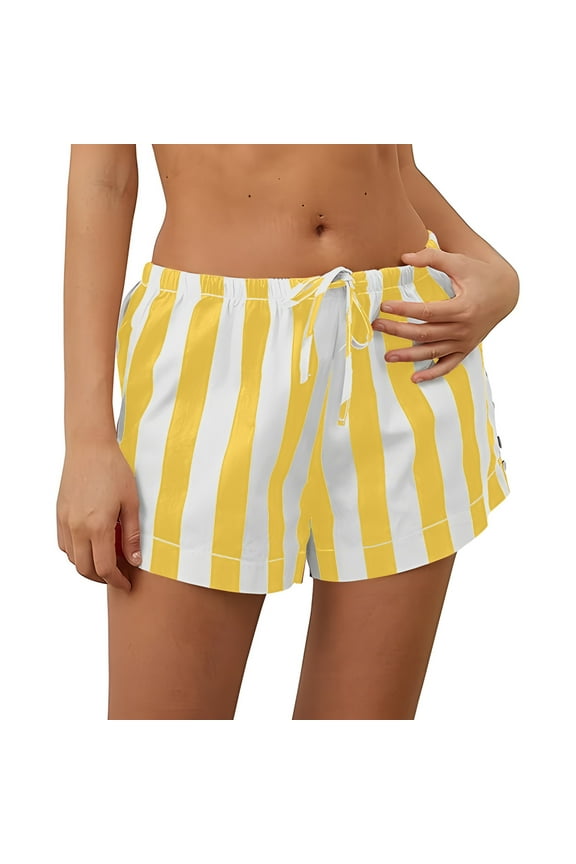 Striped Color Block Shorts for Women Casual Drawstring Waist Bow Going out Beach Vacation Pants