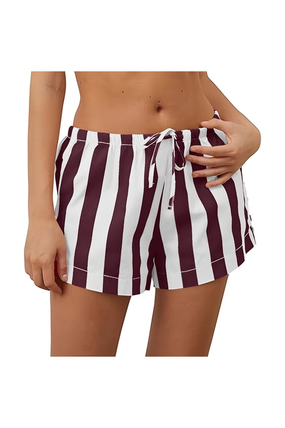Striped Color Block Shorts for Women Casual Drawstring Waist Bow Going out Beach Vacation Pants