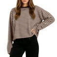 thumbnail image 1 of HAiming Striped Cropped Shirts for Women Long Sleeve Round Neck Pullover Tops Casual Loose Clothes, 1 of 8