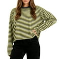 thumbnail image 1 of HAiming Striped Cropped Shirts for Women Long Sleeve Round Neck Pullover Tops Casual Loose Clothes, 1 of 8