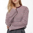 thumbnail image 1 of HAiming Striped Long Sleeve Shirt for Women Casual Crewneck Tops Fall Winter Drop Shoulder Pullover Clothes, 1 of 6