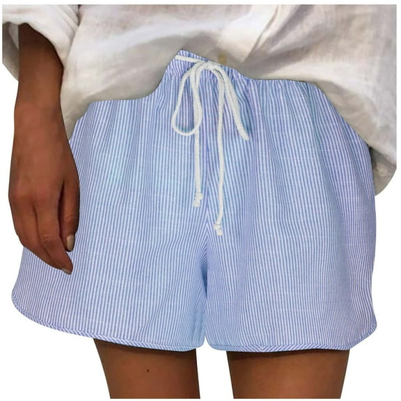HAiming Striped Shorts for Women Summer Beach Casual Shorts High Waist Drawstring Elastic Waist Wide Leg Sports Shorts