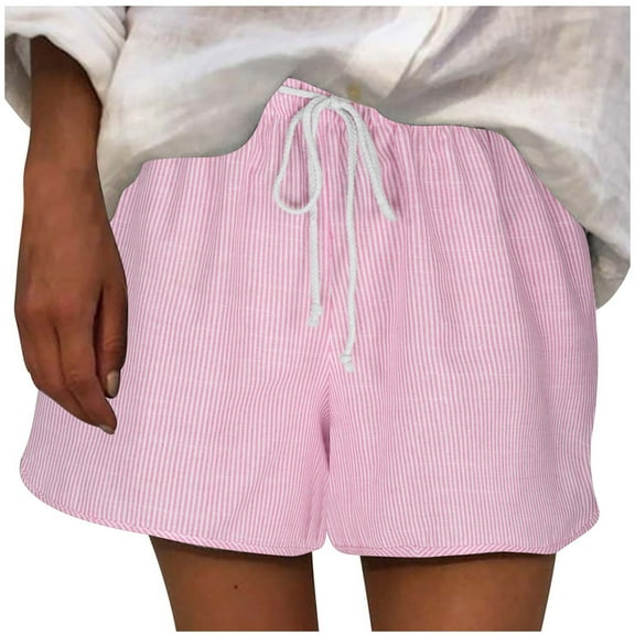 HAiming Striped Shorts for Women Summer Beach Casual Shorts High Waist Drawstring Elastic Waist Wide Leg Sports Shorts