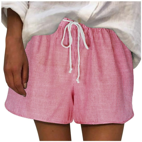 HAiming Striped Shorts for Women Summer Beach Casual Shorts High Waist Drawstring Elastic Waist Wide Leg Sports Shorts