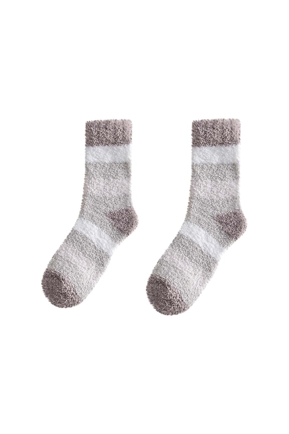 Stripes Crew Socks for Women Fuzzy Printed Cozy Fleece Soft Warm Fall Winter Home Sleeping Sock