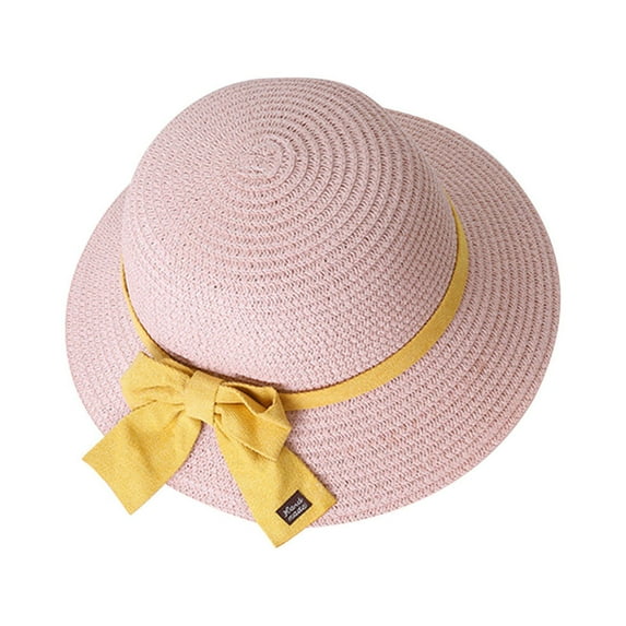 HAiming Summer Beach Sun Straw Hats for Women Wide Brim Bowknot Cap Packable Travel Bucket Hats with UPF 50+