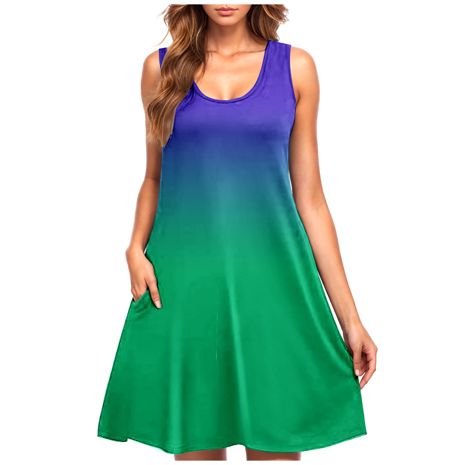 HAiming Summer Dresses for Women Sleeveless Holiday Dress Crewneck
