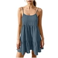 thumbnail image 1 of HAiming Summer Linen Mini Dresses for Women Comfy Spaghetti Strap Tiered Solid Color Casual Sundress Vacation Resort Dresses, 1 of 7